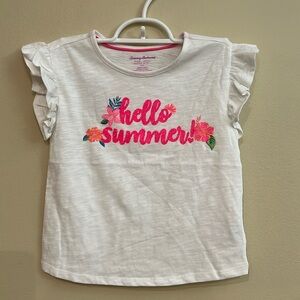Tommy Bahama Kids Girls Shirt Size S5/6 "Hello Summer" Ruffle Sleeved
